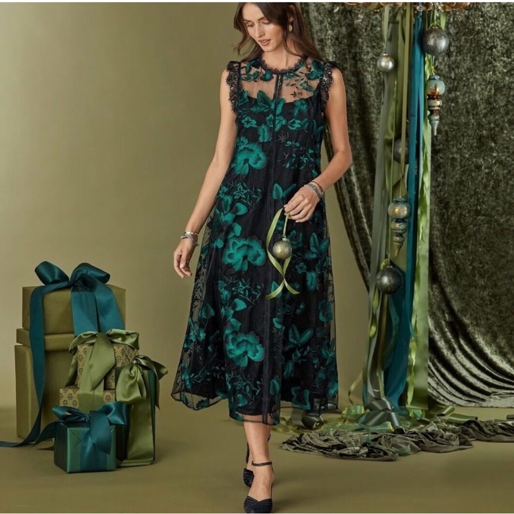 Sundance Teal and Black Lace Midi Dress